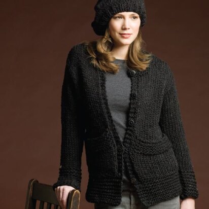 Cardigan With Stitch Detail & Beret in Tahki Yarns Donegal Tweed