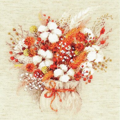 Riolis Bouquet W/ Lagurus And Cotton Cross Stitch Kit - 9.75in x 9.75in