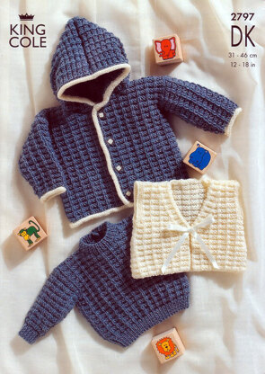 Sweater, Jacket and Gilet in King Cole Big Value Baby DK - 2797