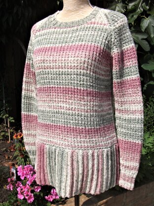 Tunic Style Sweater with Sideways Knitted Ridged Peplum