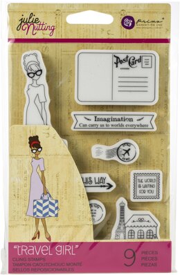 Prima Marketing Julie Nutting Mixed Media Cling Rubber Stamp - Travel Girl
