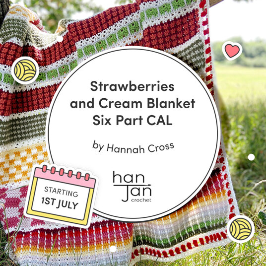 Strawberries and Cream Blanket Crochet Along by Hannah Cross - download the supply list here!