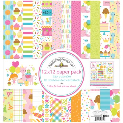 Doodlebug Double-Sided Paper Pack 12"X12" 12/Pkg - Hey Cupcake