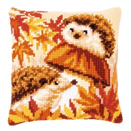 Vervaco Hedgehogs On Mushroom Cross Stitch Cushion Kit - 40 x 40 cm