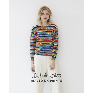 "Striped Ribbed Sweater" : Sweater Knitting Pattern for Women in Debbie Bliss DK | Light Worsted Yarn