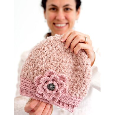 Easy Chunky Winter Hat with Flower - 3 Sizes