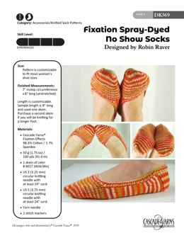 No Show Socks in Cascade Yarns Fixation Effects - DK569 - Downloadable PDF