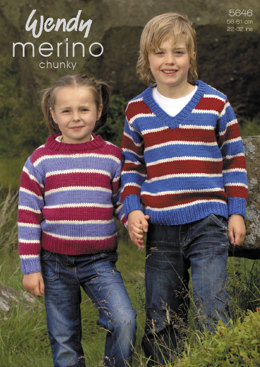 Round and V Neck Stripe Sweater in Wendy Merino Chunky - 5646
