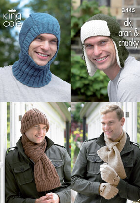 Men's Hats, Balaclava, Scarves & Hats in King Cole DK, Aran and Chunky - 3445
