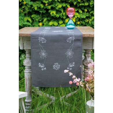 Vervaco White Flowers Table Runner Printed Embroidery Kit - 38 x 138 cm