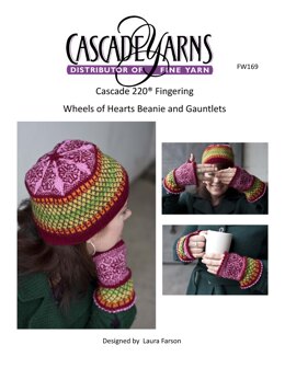 Wheels of Hearts Beanie and Gauntlets in Cascade 220® Fingering - FW169 - Downloadable PDF