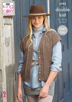 Ladies V Neck Cardigan and Waistcoat Knitted in King Cole Homespun DK - 5792 - Downloadable PDF