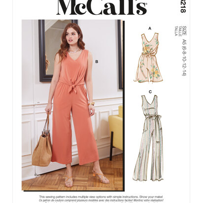 McCall's Misses' Romper, Jumpsuits & Sash M8218 - Sewing Pattern