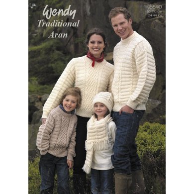 Family Sweaters, Hat and Scarf in Wendy Traditional Aran (5640)
