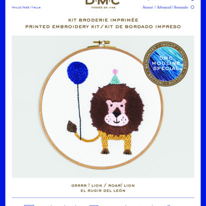 DMC Roar! Lion (printed fabric, 5" hoop) Embroidery Kit - 25cm x 25cm