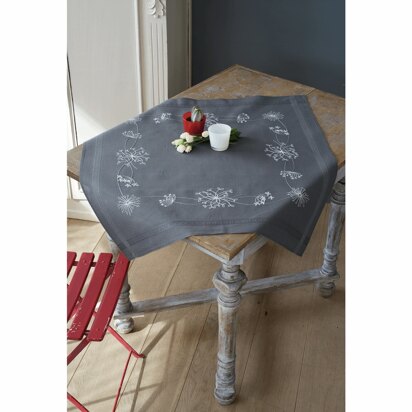 Vervaco White Flowers Embroidery Tablecloth Kit - 32in x 32in (80cm x 80cm)