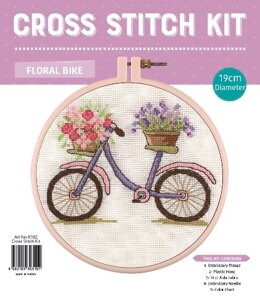 Creative World of Crafts Floral Bike Cross Stitch Kit with Hoop