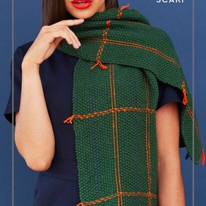 Tasseled Tartan Scarf - Free Knitting Pattern For Women in Paintbox Yarns Cotton Aran