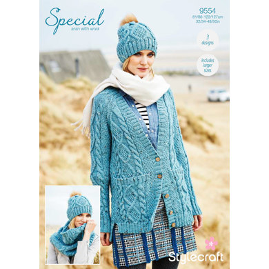 Cardigan, Snood & Hat in Stylecraft Special Aran with Wool - 9554 - Downloadable PDF