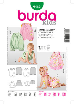 Burda Style Kids Coordinates Sewing Pattern B9462 - Paper Pattern, Size 1M,3M,6M,9M,12M