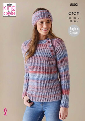 Cardigan, Sweater and Headband Knitted in King Cole Acorn Aran - 5803 - Downloadable PDF