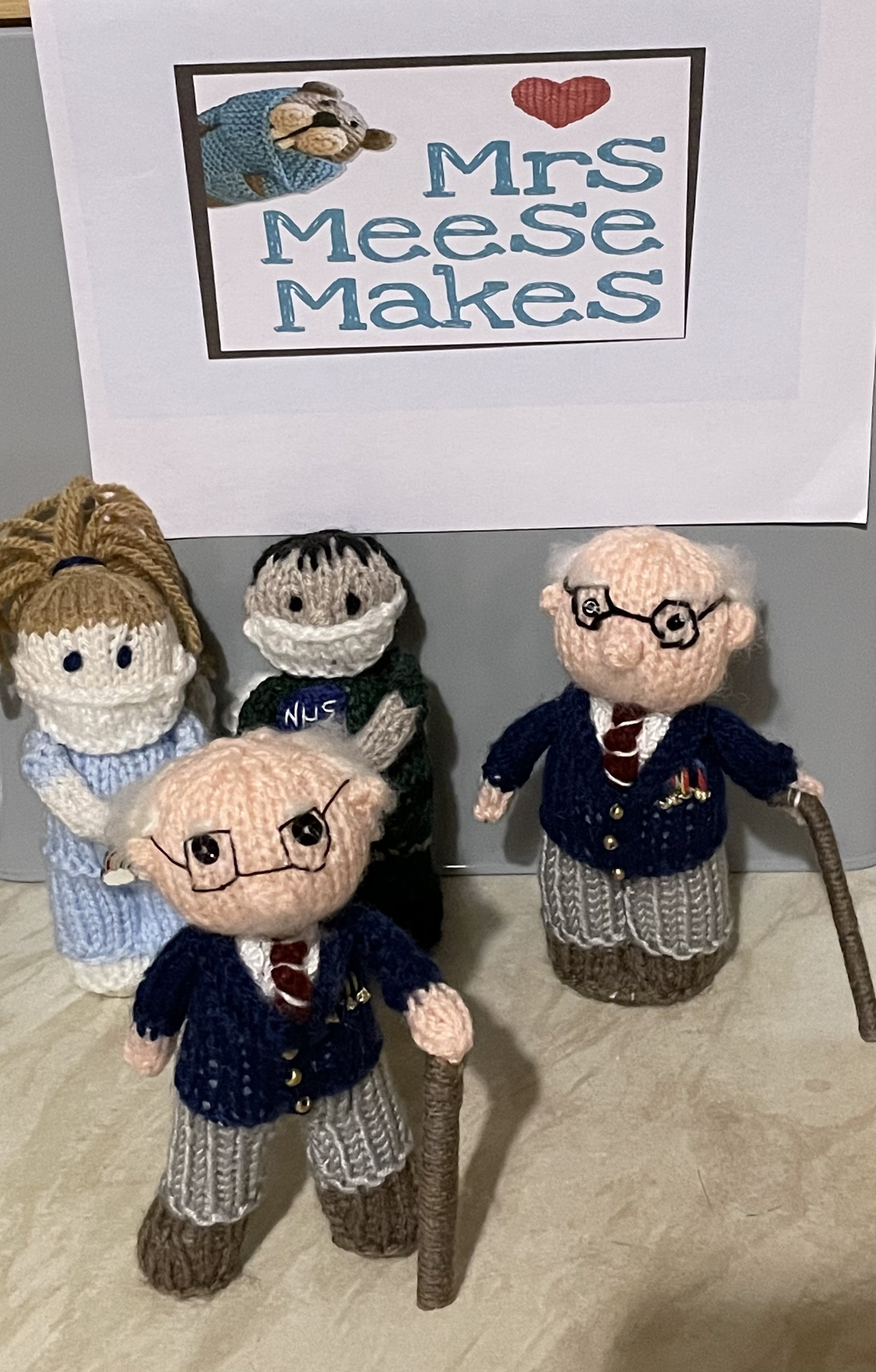 Captain Tom Moore hand knitted mini figure Keepsake pocket doll Own design 