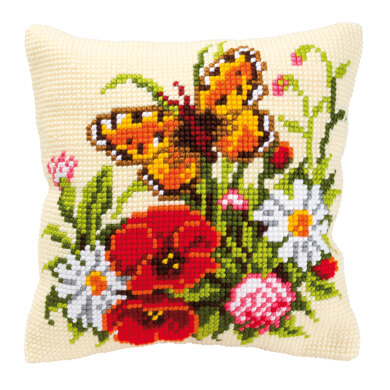 Vervaco Butterfly and Flowers Cushion Front Chunky Cross Stitch Kit - 40cm x 40cm