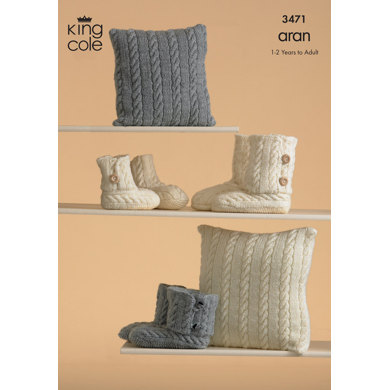 Knitted Slippers and Cushions in King Cole Fashion Aran - 3471