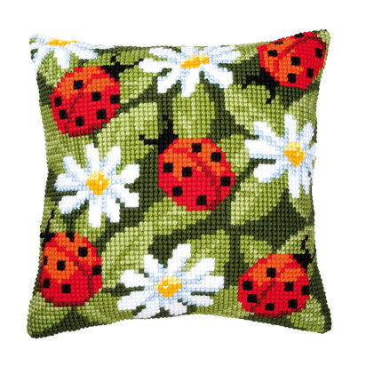 Vervaco Ladybirds and Daisies Cushion Front Chunky Cross Stitch Kit - 40cm x 40cm
