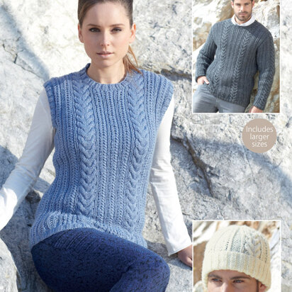 Womans and Mans Tank, Sweater and Hat in Sirdar Wool Rich Aran - 7185 - Downloadable PDF