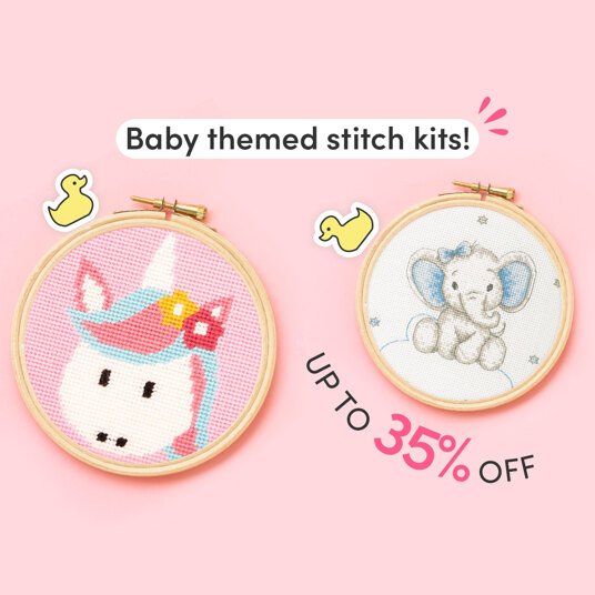 Up to 35 percent off embroidery & cross stitching for baby shower!
