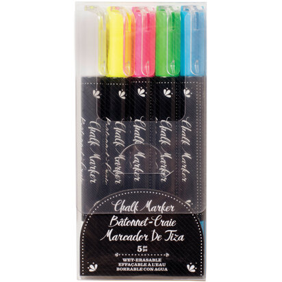 American Crafts Erasable Chalk Markers 5/Pkg - White, Yellow, Pink, Green, Blue