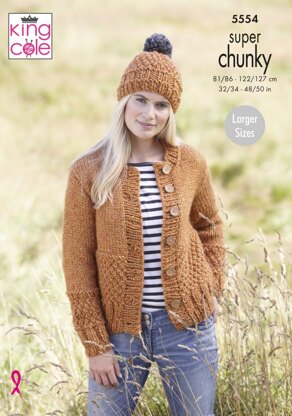 Ladies Scarf, Cardigan & Hat in King Cole Big Value Super Chunky Stormy - 5554 - Leaflet