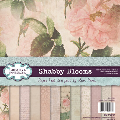 Creative Expressions Sam Poole Shabby Blooms 8 in x 8 in Paper Pad 160gsm
