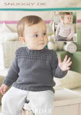 Round and V Neck Sweater in Sirdar Snuggly DK - 1310