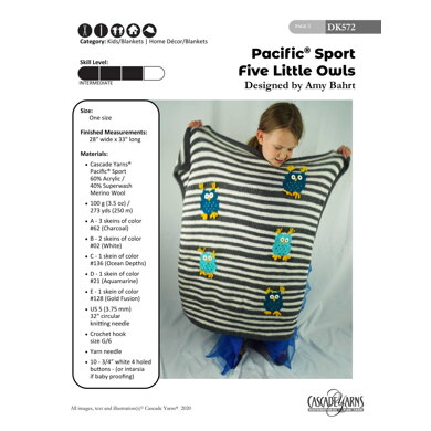 Pacific Sport Five Little Owls in Cascade Yarns - DK572 - Downloadable PDF
