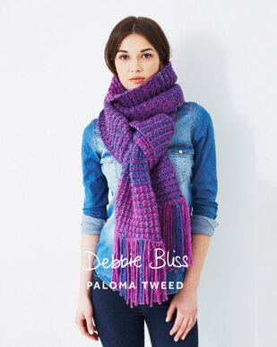 "Two Colour Scarf" - Scarf Knitting Pattern For Women in Debbie Bliss Paloma Tweed - DB040