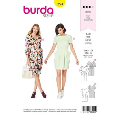 Burda Style Misses' Dress – V-Neck – Skirt with Pleats – Slightly Draped Pockets B6234 - Paper Pattern, Size 8-18