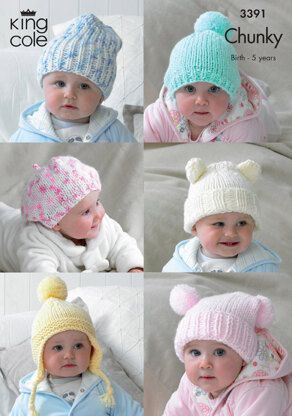 Children's Hats in King Cole Comfort Chunky and Multi Chunky - 3391