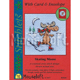Mouseloft Skating Moose Card Christmas Stitchlets Cross Stitch Kit - 100 x 125 x 12