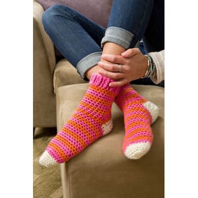 Cozy at Home Crochet Socks in Red Heart With Love Solids - LW3673