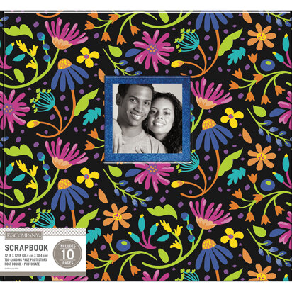K&Company Post Bound Window Album 12"X12" - Black Floral W/Glitter