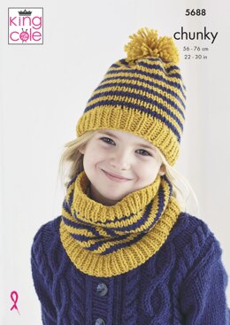 Cardigan, Hat and Snood Knitted in King Cole Ultra-Soft Chunky - 5688 - Downloadable PDF