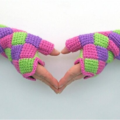 Entrelac Crochet Fingerless Gloves