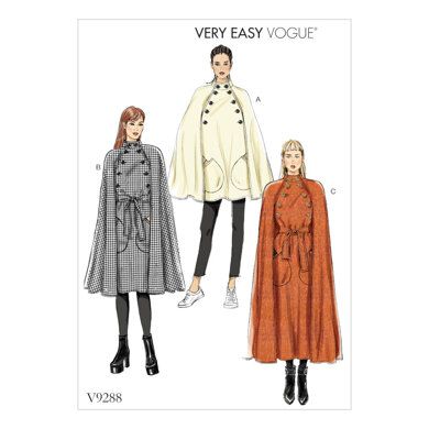 Vogue Misses' Cape with Stand Collar, Pockets, and Belt V9288 - Sewing Pattern