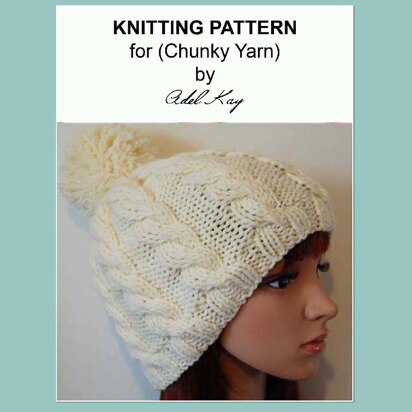 Andrea Chunky Yarn Unisex Bobble Beanie Hat Knitting Pattern Child Teen Adult by Adel Kay