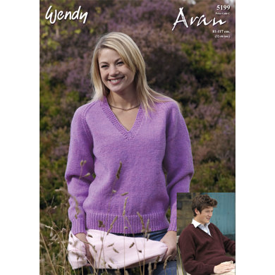 V-Neck Raglan Sweater in Wendy Aran with Wool 400g - 5199