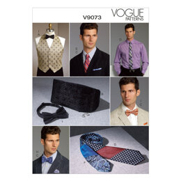 Vogue Men's Vest, Cummerbund, Pocket Square and Ties V9073 - Paper Pattern, Size One Size Only