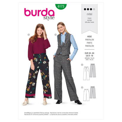Burda Style Misses' Pants with Drawstring or Elastic Casing B6173 - Paper Pattern, Size 8-18