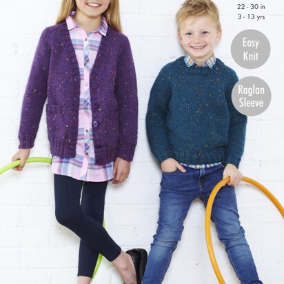 V & Round Neck Cardigans & Sweaters in King Cole Aran - 5542 - Downloadable PDF